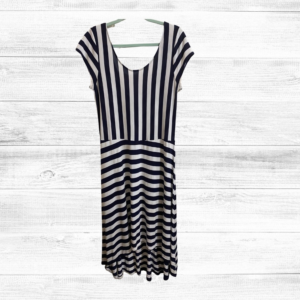Gap Ballet back high low dress navy & white striped XL